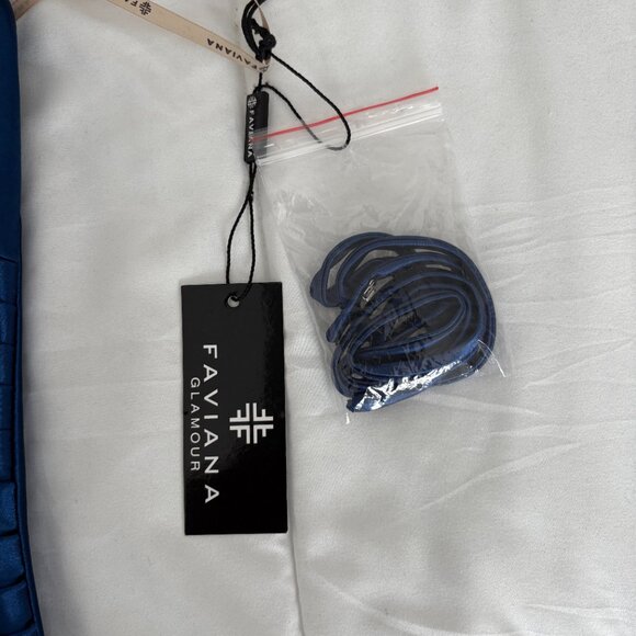 Faviana Navy Long Strapless Stretch Satin Dress With Sweetheart Neck S10856 - Picture 5 of 9